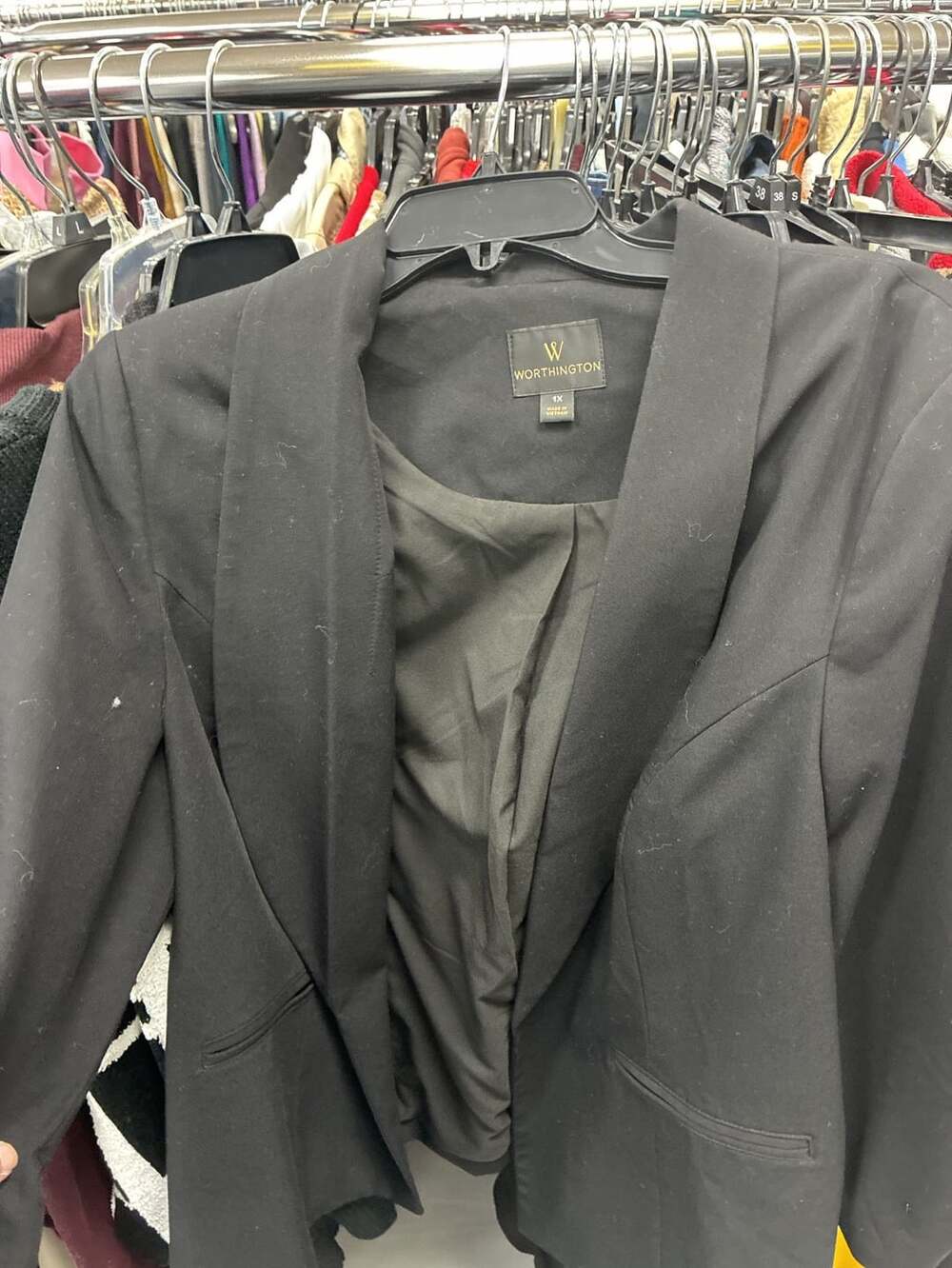 Worthington Blazer Size 1X Black Open Front Shawl Collar Jacket